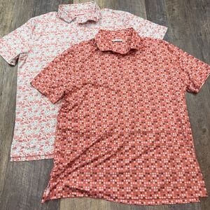 2 Fore Fathers Polo Shirt Mens XL Pizza / Doughnuts Floral Performance Golf Top